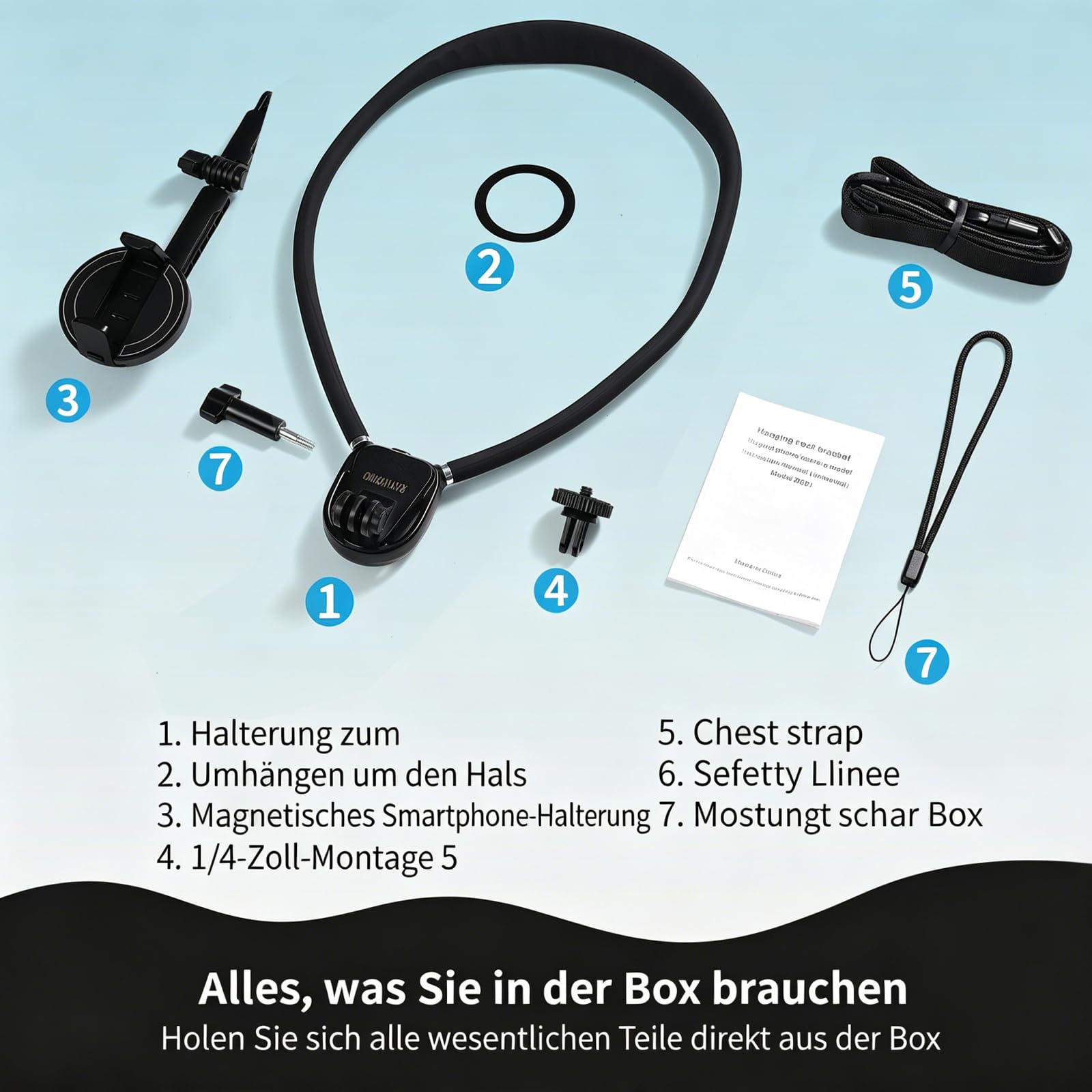 Nackenhalterung Handy Brusthalterung mit 1,5m Brustgurt, POV Vlog Handyhalterung Hals mit Magnethalterung, 360° Drehbar Freihändig Handyhalter, Kompatibel mit iPhone 16/15/14, 4.7-7 Zoll Smartphones