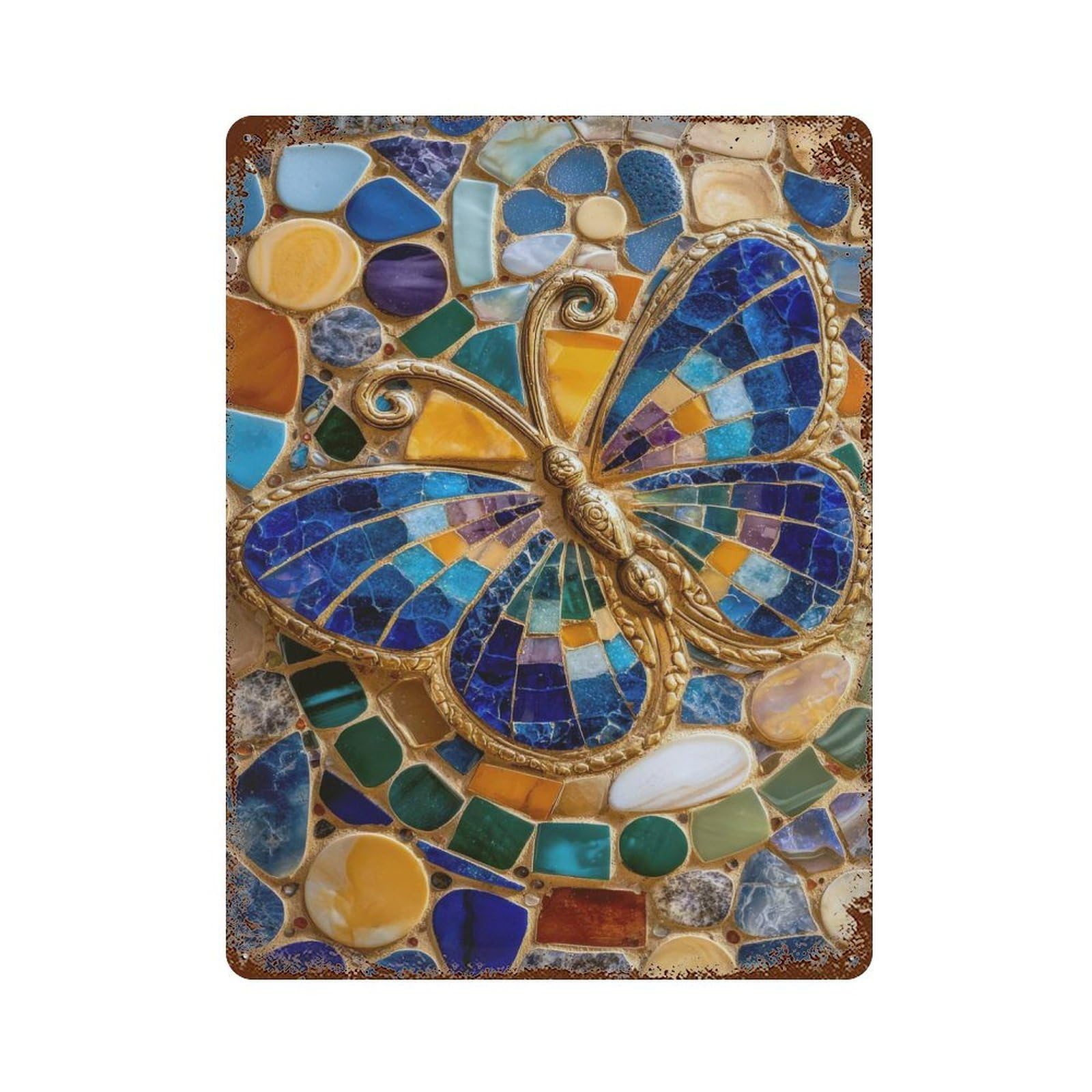 Mosaic Butterfly Art Decorative Tin Sign 15.7"x11.8", for Bistro, Counter And Cafe Decor, Retro Wall Decor