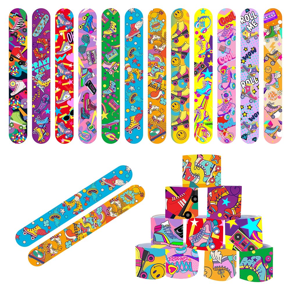 NyaSaa Roller Skates Slap Bracelets Roller Boots Slap Bands - 24PCS Roller Skates Slap Bracelets Super Slap Wrist Bands Skates Sport Theme Snap Bands for Birthday for Kids Party Bag Fillers