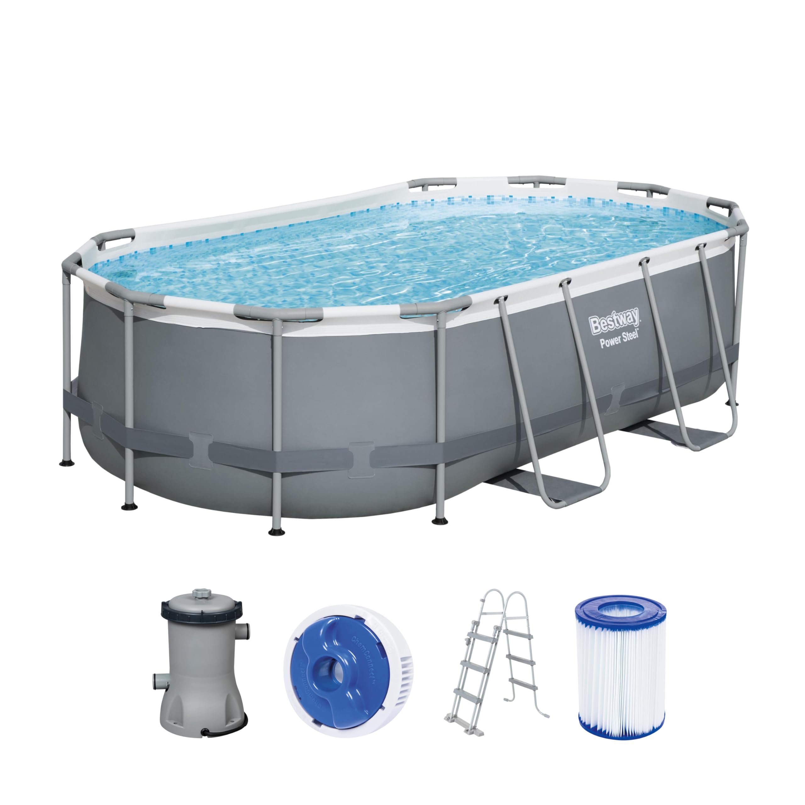 Bestway Power Steel Frame - Set piscina con pompa filtro 427 x 250 x 100 cm, colore: Grigio ovale
