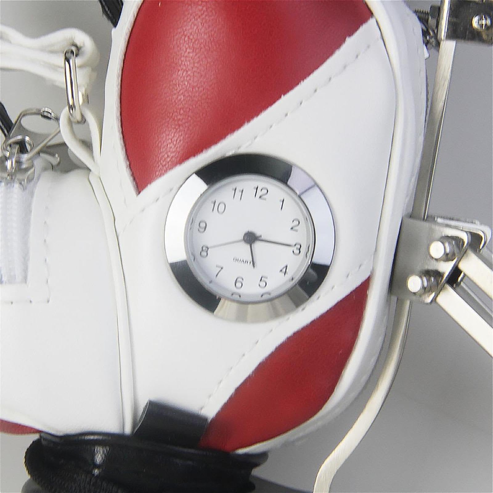 Golf Bag Pen Holder Mini Golf Tasche Stifthalter mit Uhr Und Kuli Halter Aus Robustem PU Und Metall für Geschenk Büro Zuhause Schreibtischdekora, Braun Weiß