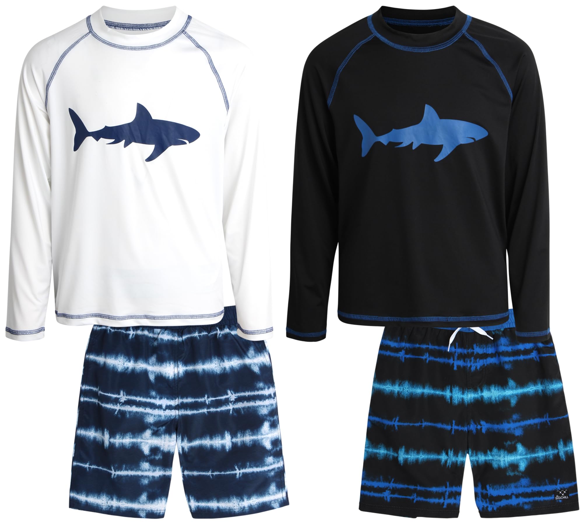 Big ChillBoys' Rash Guard Set - 4 Piece UPF 50+ Long Sleeve Swim Shirts and Trunks Set - Quick Dry Swimsuits for Boys (4-14)