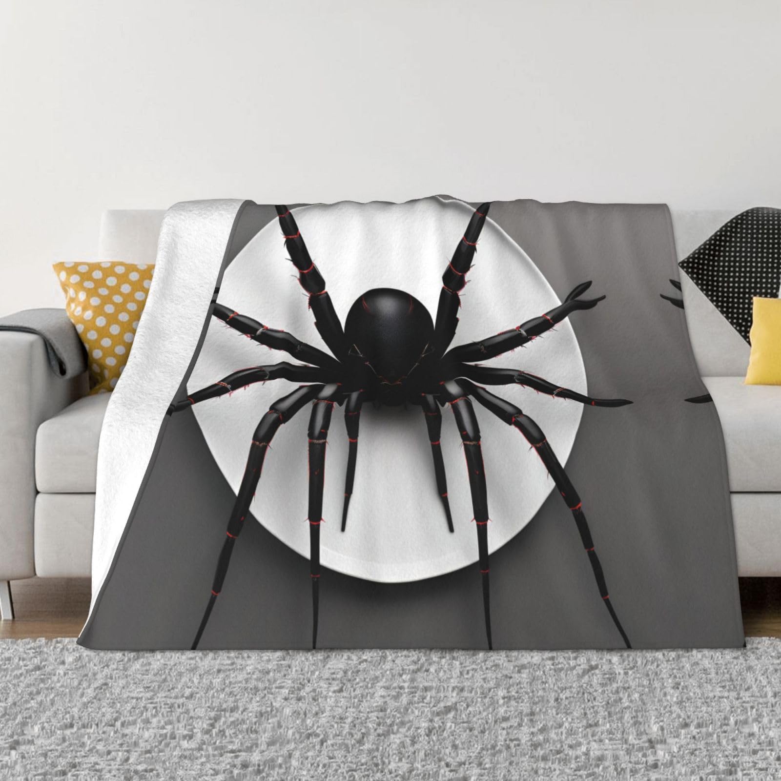 Couverture en flanelle araignée noire pour lit et canapé