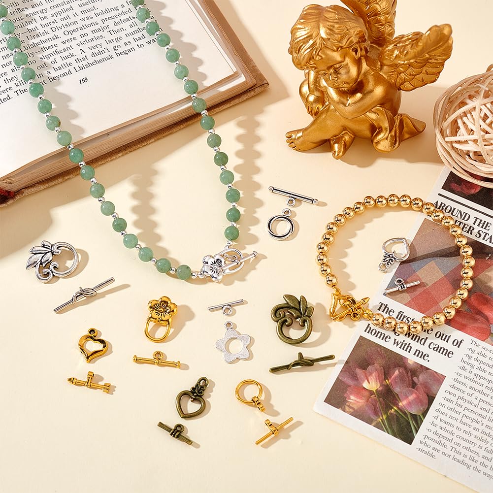 PH PandaHall 90 Set Chiusure A Levetta Per Gioielli, 3 Stili A Forma Di Cuore, Colori Oro Antico E Argento Antico, Per Bracciali E Collane - 2