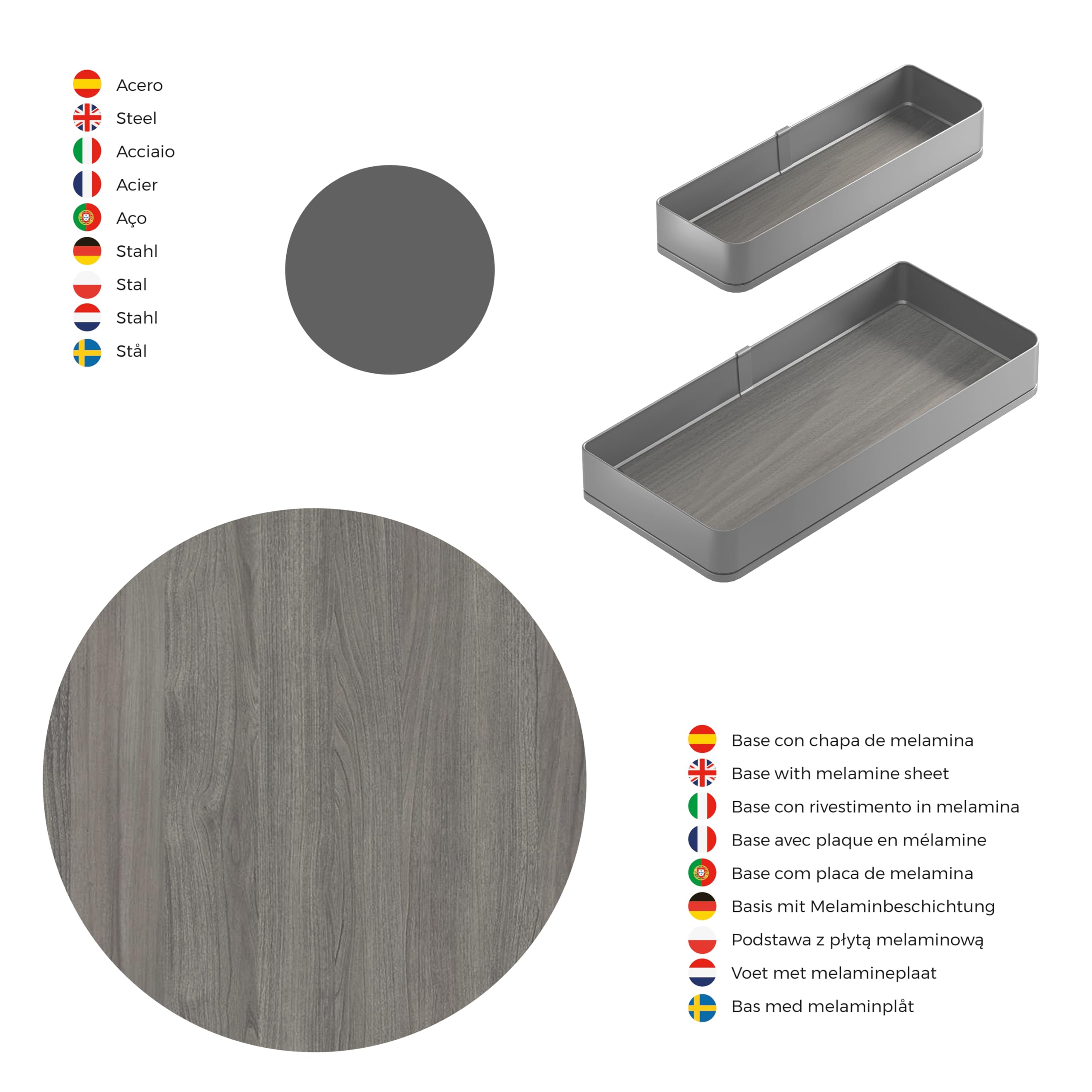 Emuca - Portabottiglie laterale estraibile Harmony con chiusura soft, modulo 150mm, altezza 700mm, Acciaio e Legno, Grigio antracite