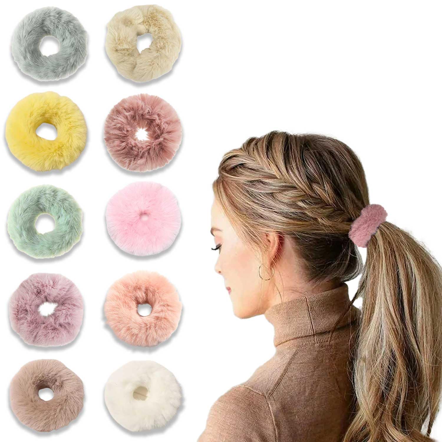 LYKAA Fancy Stylish Spongy Hair Rubber Bands Hair Scrunchie Elastic Ponytail Holder Fluffy Faux Artificial Rope Fur Hair Ties for Women Hair Accessories for Kids Girls Women (Multicolor) - Set of 10 (B0CTQ1ZQDY) Amazon Price History, Amazon Price Tracker