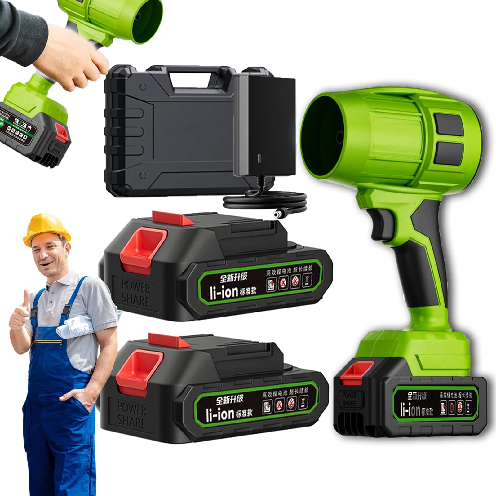 Souffleur De Feuilles Sans Fil Seese Pro - Ultra Léger 750g, 2 Batteries, Turbocompressé - Pour Jardin, Terrasse, Voiture - 10