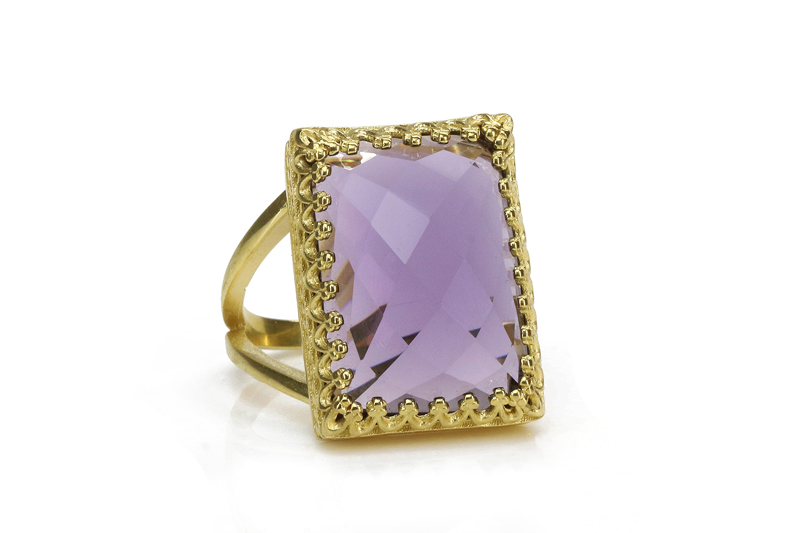 Anemone Gioielli Anelli Eleganti Febbraio Pietra Nascente per Donne - Anello Ametista con Oro Riempito Banda 14k - Anelli Ametista per Donne Fatti a Mano - Scatola Gratis - Incisione Disponibile