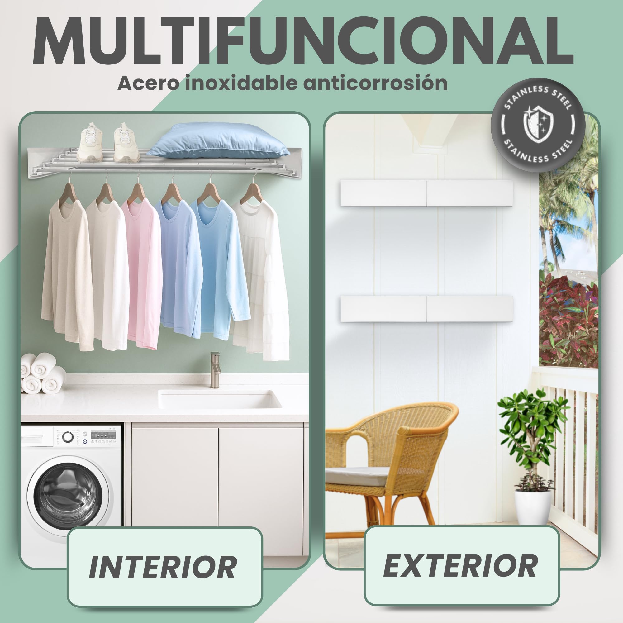 maname Tendedero Extensible Pared. 120 Cm, ANTIOXIDO Retractil Abatible Tendedero Plegable para Interior Y Exterior, Colgador Ropa Pared. Soporta 45kg De Carga. Retractable Clothes Drying Rack