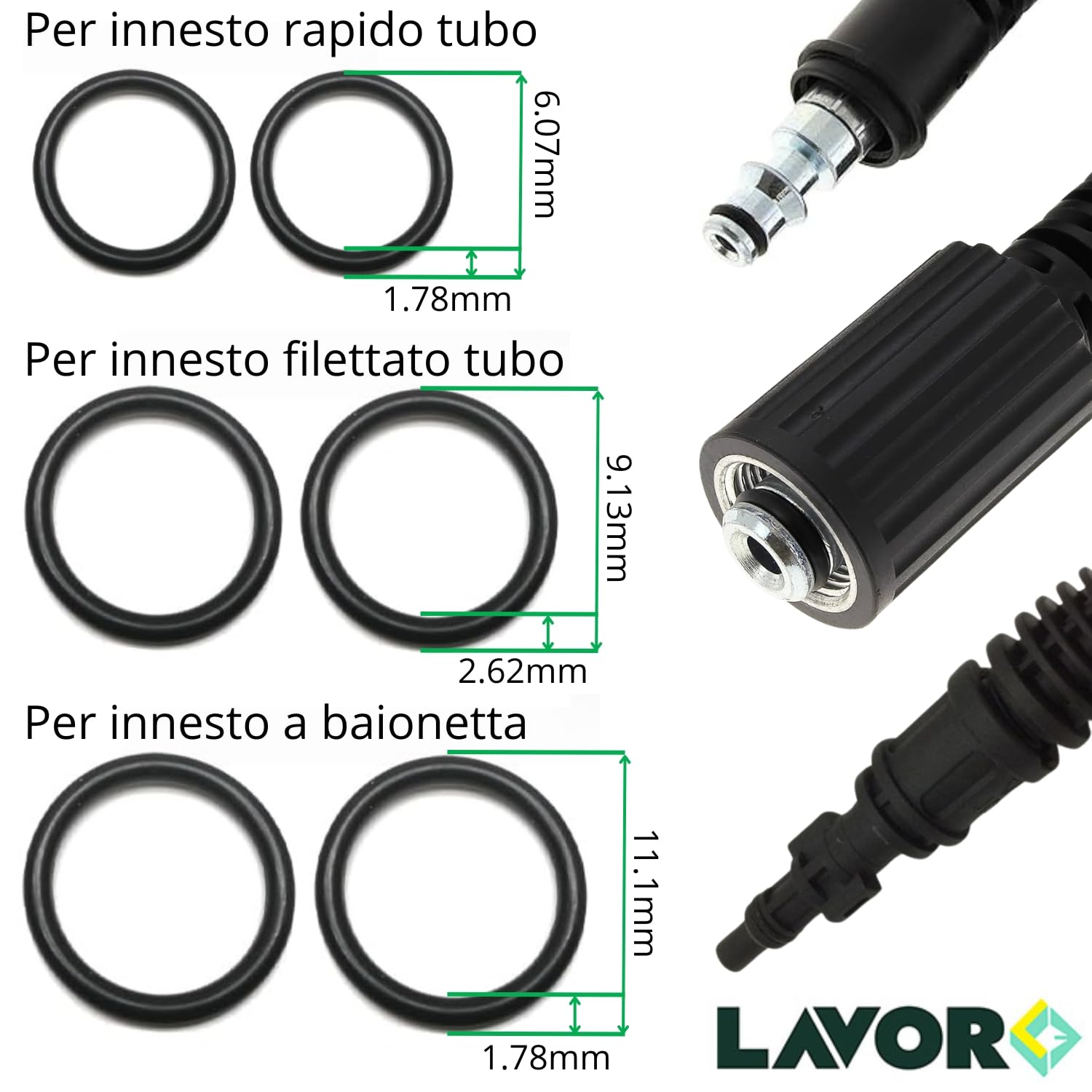 parpyon® Recambios Accesorios para hidrolimpiadora Lavorwash - Fasa Kit 6 Juntas ORING para accesorios hidrolimpiadoras de agua fría (Kit 6 juntas)