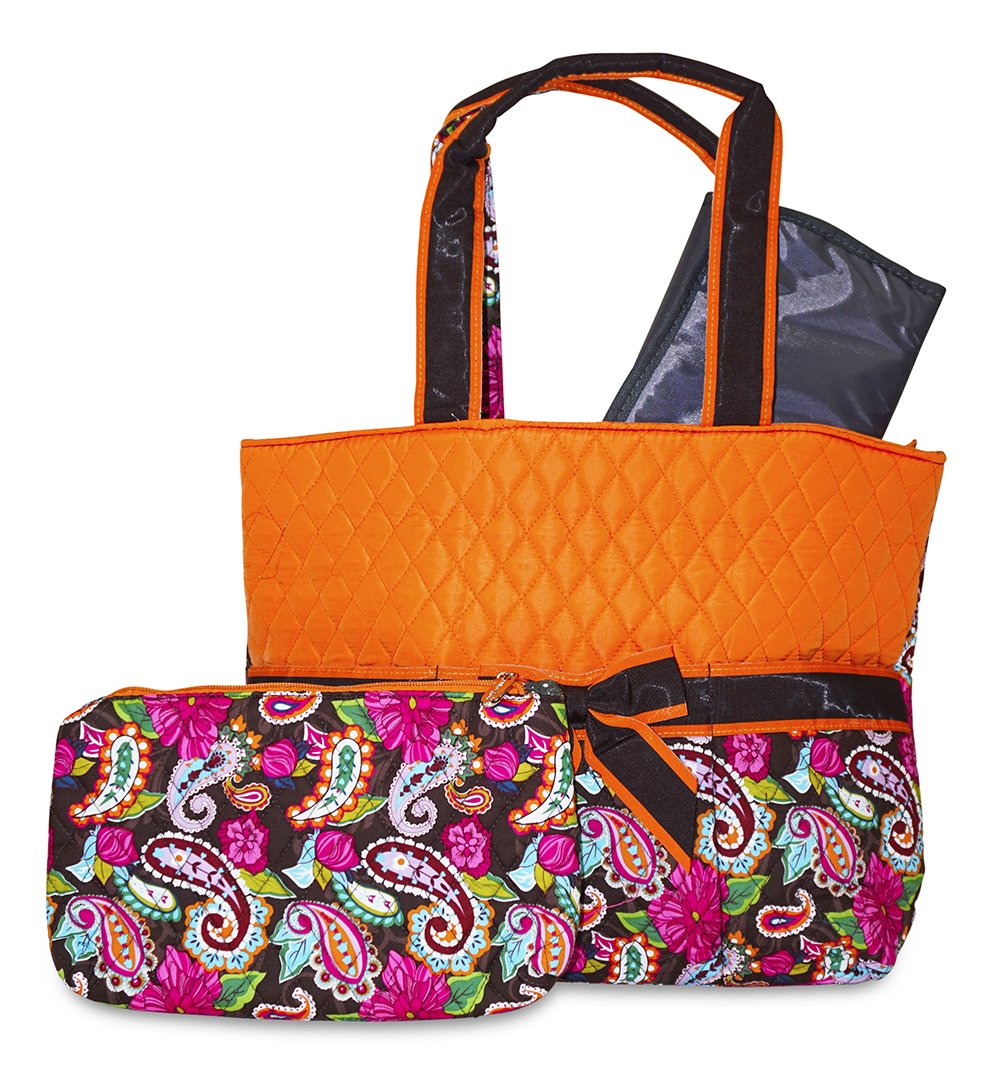 Floral Quilted Diaper Bag (Orange)