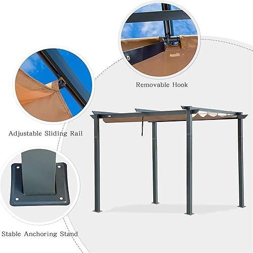 Miniatura 2 de RITSU Pérgola retráctil para exteriores de 10 x 10 pies con toldo de sombra, refugio de metal, aluminio impermeable y resistente a los rayos UV,