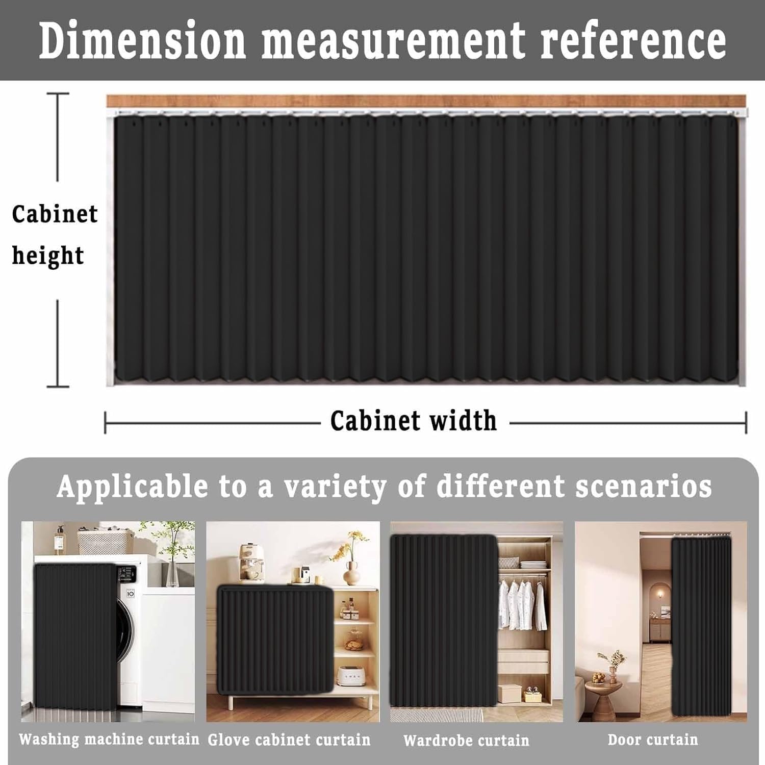 Maßgefertigte, Faltbare Schrankvorhänge mit Gleitschienen für Kleiderschränke, Bücherregale und Lagerschränke.-Black- W100cmxH70cm