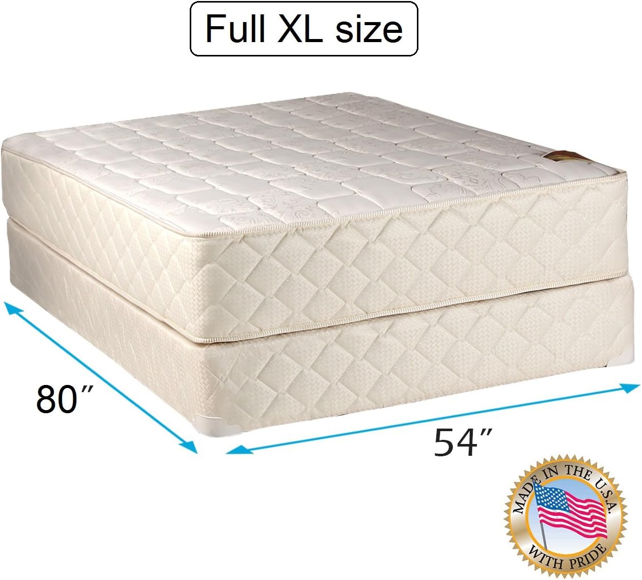 Dream Sleep Grandeur Deluxe 2-Sided Full XL Size Mattress and Box Spring Set - Orthopedic, Fully Assembled, Good for Your Back, Luxury Height, Long Lasting