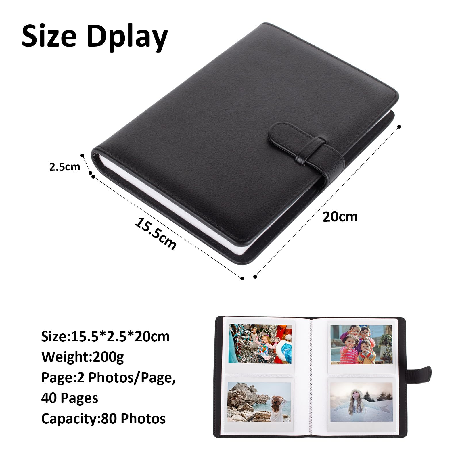 MUZIRI KINOKOO 80 Pockets Photo Album for Instax Wide EVO/Link WIDE/Wide 400 Camera Film,Lychee Texture PU Leather Album for Wide 300/Wide 210 Camera,4.25*3.4 inch Film Collection Souvenir Album-Black - Image 3