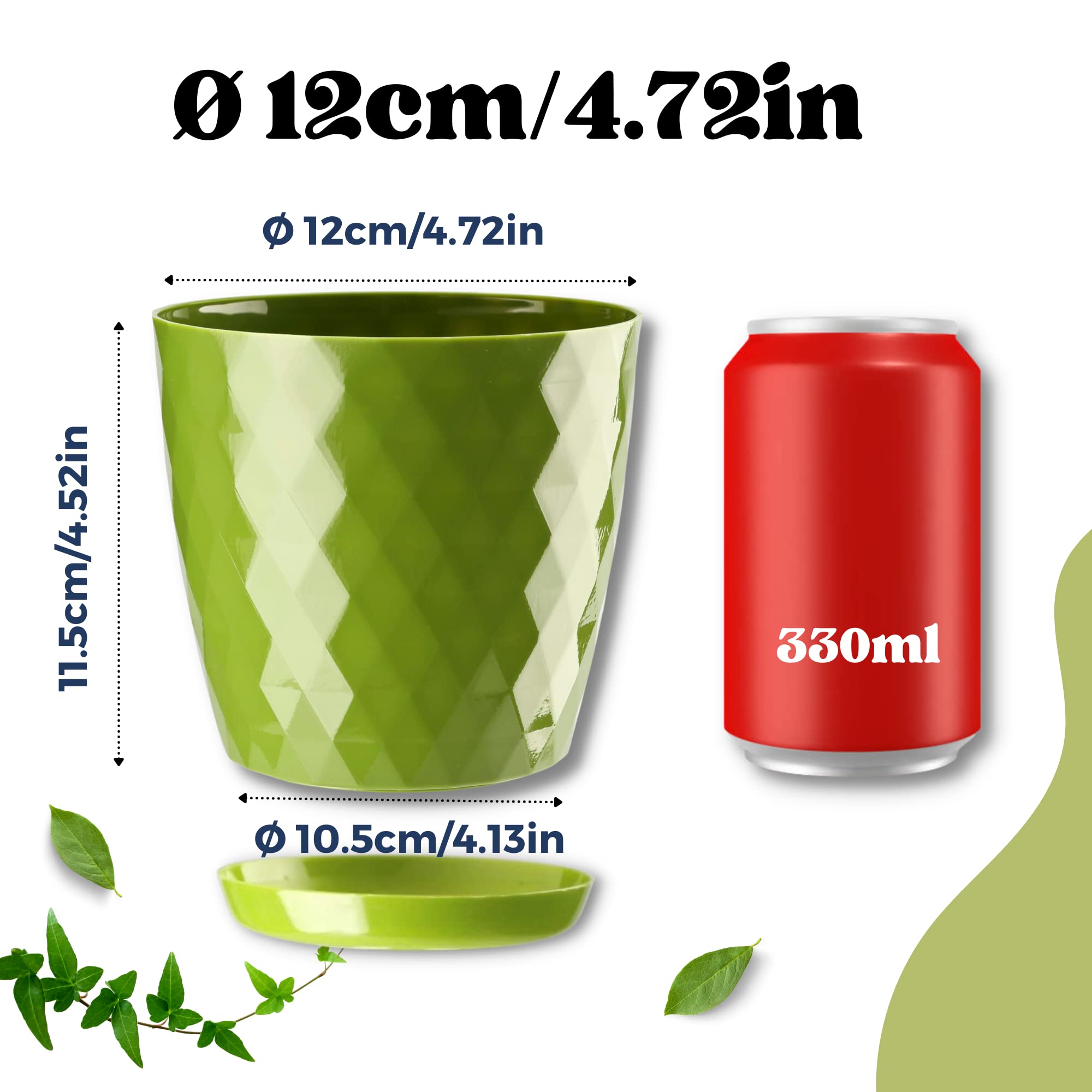 Orten, vaso da fiori in plastica per tutte le piante della casa, erbe, cactus, orchidee, piante grasse grigie, altezza 15 cm, set da 3