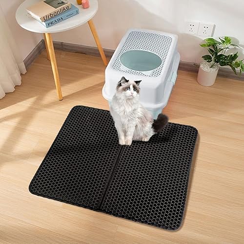 Miniatura 7 de Tapete para arena para gatos, tapete para atrapar arena, diseño de doble capa de panal de abeja, impermeable, a prueba de orina, lavable, fácil de