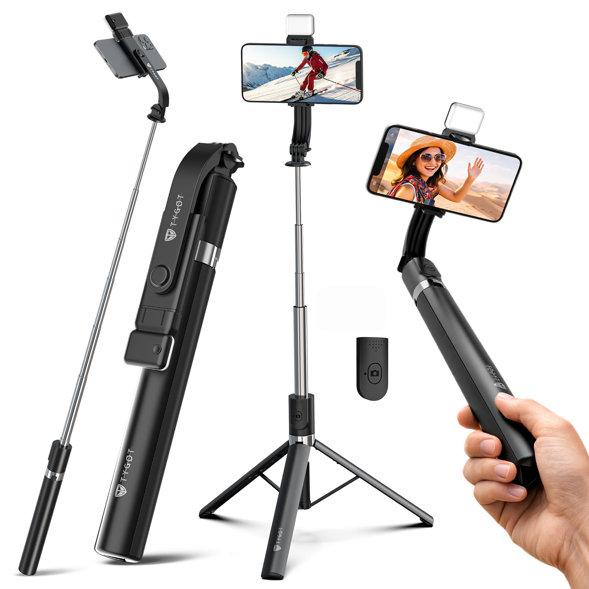 Tygot T9 Pro Bluetooth Selfie Stick 67 Inch(170 cm) Tripod with LED Light, Extendable Selfie Stick for Mobile Phone with Remote, Portable Tripod Stand for Travel, Vlogging & Photography-image-9