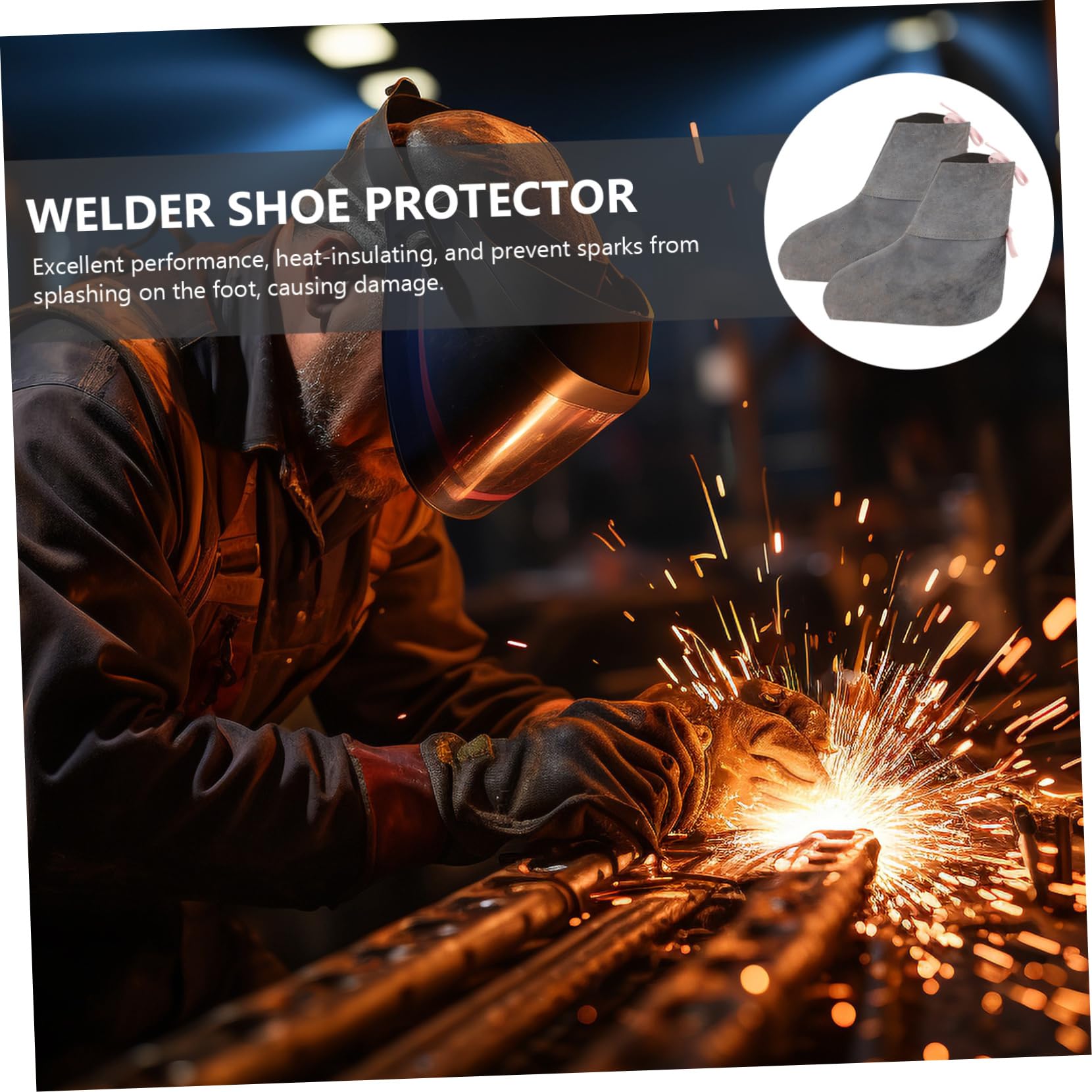 Mipcase Pair Welder Boot Covers Men's Cowhide Shoe Protectors Welding Boot Protective Covers Heat Insulation Non-slip Random
