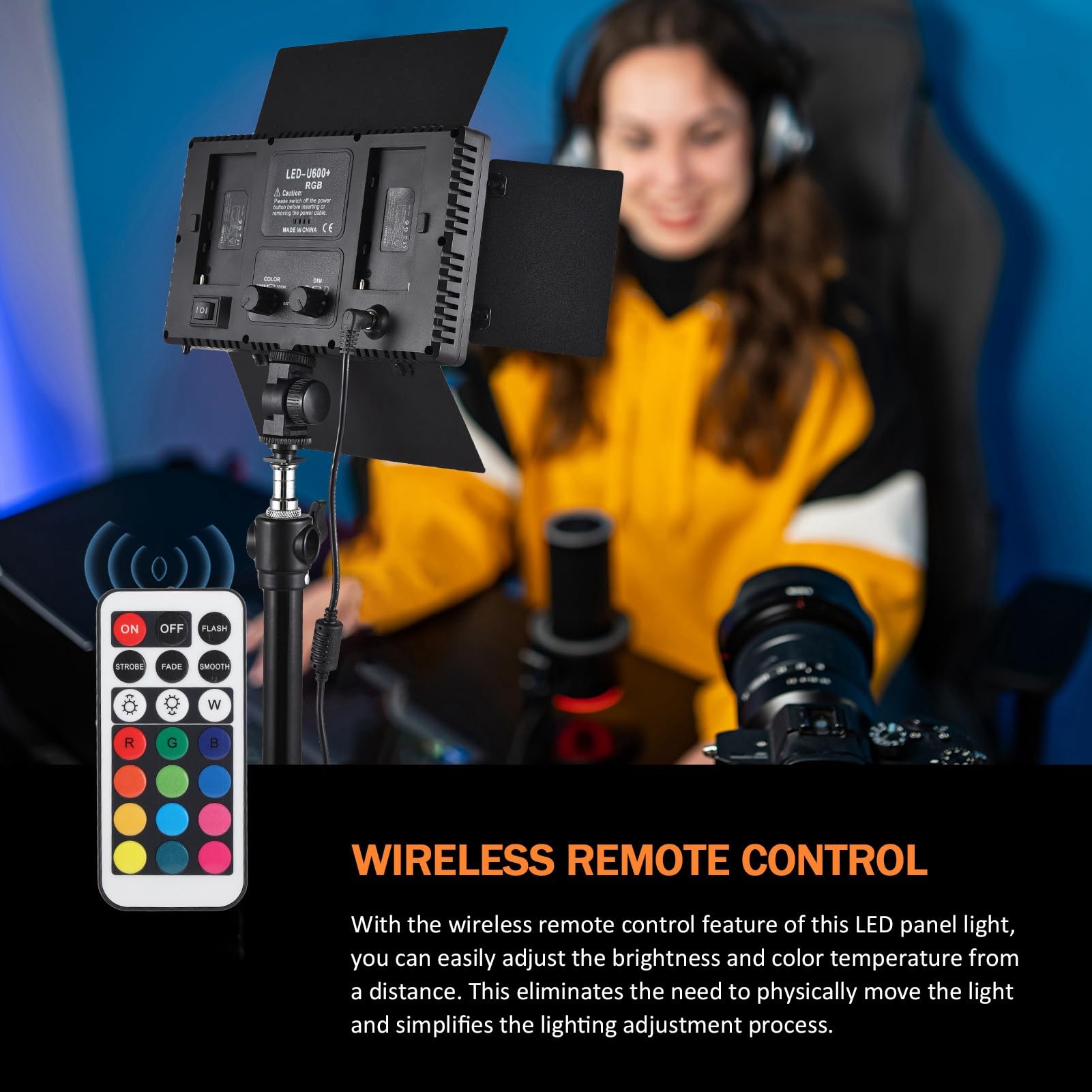 led video light HUIOP Luce fotografica RGB bicolore 36W Pannello luminoso a LED 352 pezzi Perline LED 3200K-5600K Dimmerabile Serie DC/NP Alimentato a batteria con telecomando per paraluce in metallo