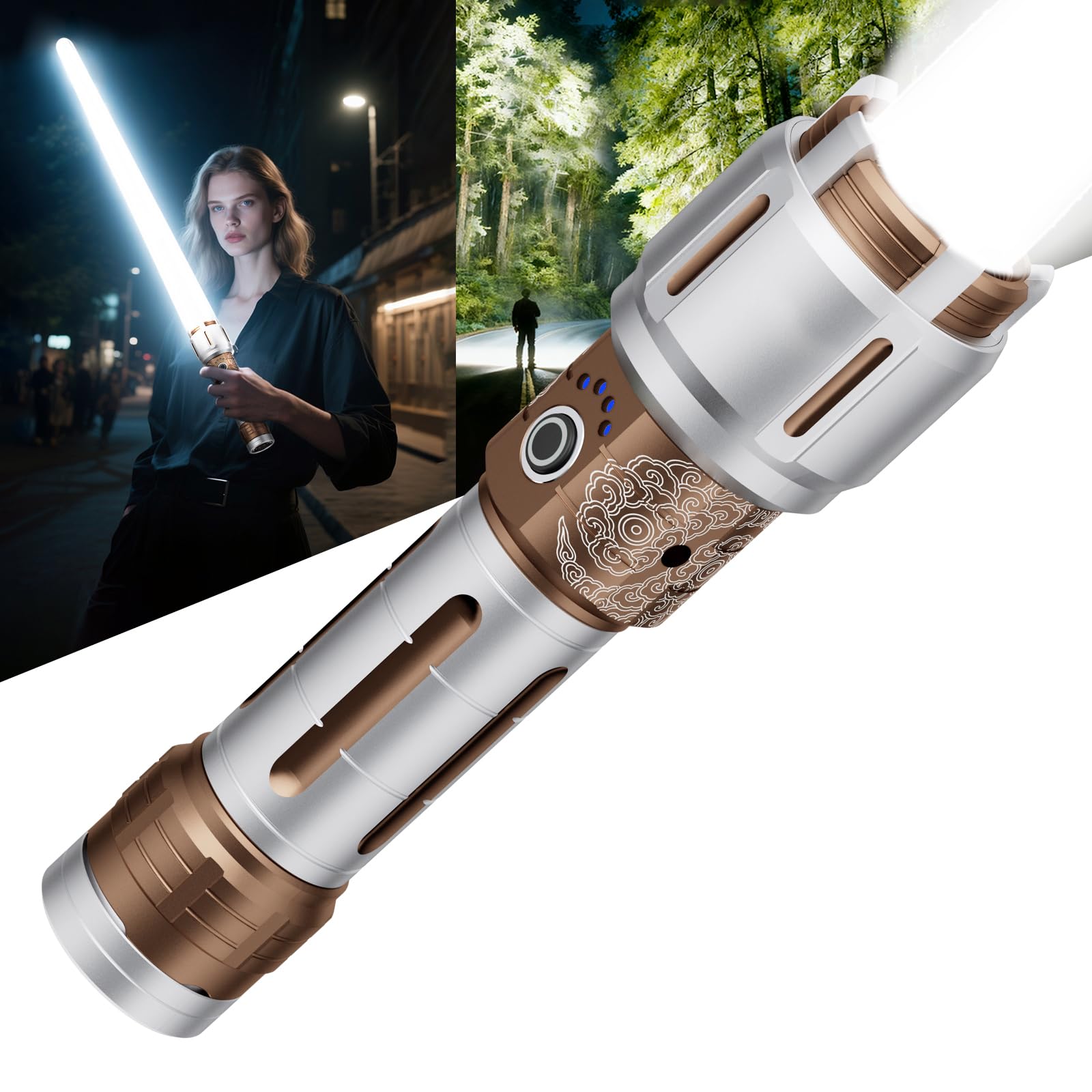 SKYFIRE 2503 LED Rechargeable Flashlights with Lightsaber, 3000 High Lumens Waterproof Zoomable Powerful Bright Flash Light for Home, Outdoor, Flash Saber Fans and Night Adventures with Ignition Lens