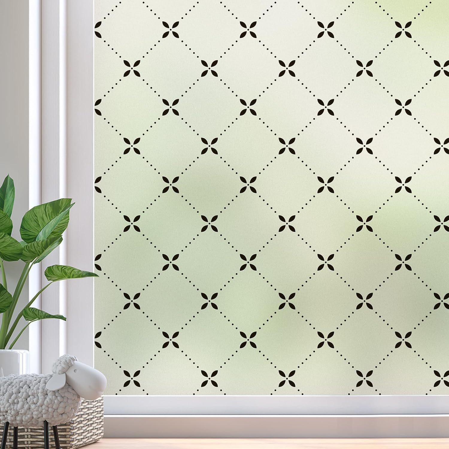 DKTIE Geometric Art Stained Glass Window Film Bathroom Window Privacy Film Frosted Glass Static Clings Non Adhesive with Installation Tools, Modern Home Improvement Style (S119, 35.4'' x 78.7'') S119 35.4'' x 78.7'' (with tools)