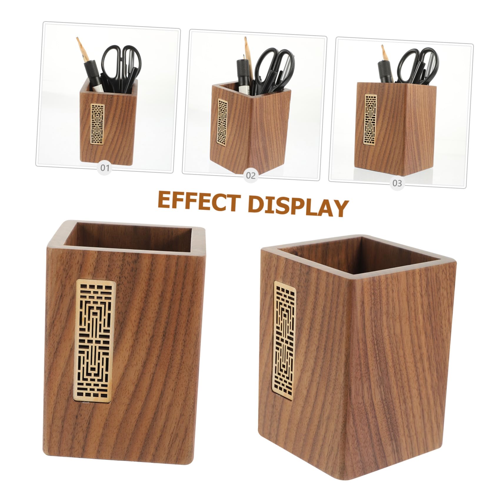 WOONEKY Cubo de Almacenamiento de Madera Portalápices Organizador de Escritorio Japonés Contenedor Creativo para Bolígrafos de Oficina Accesorios Hogar