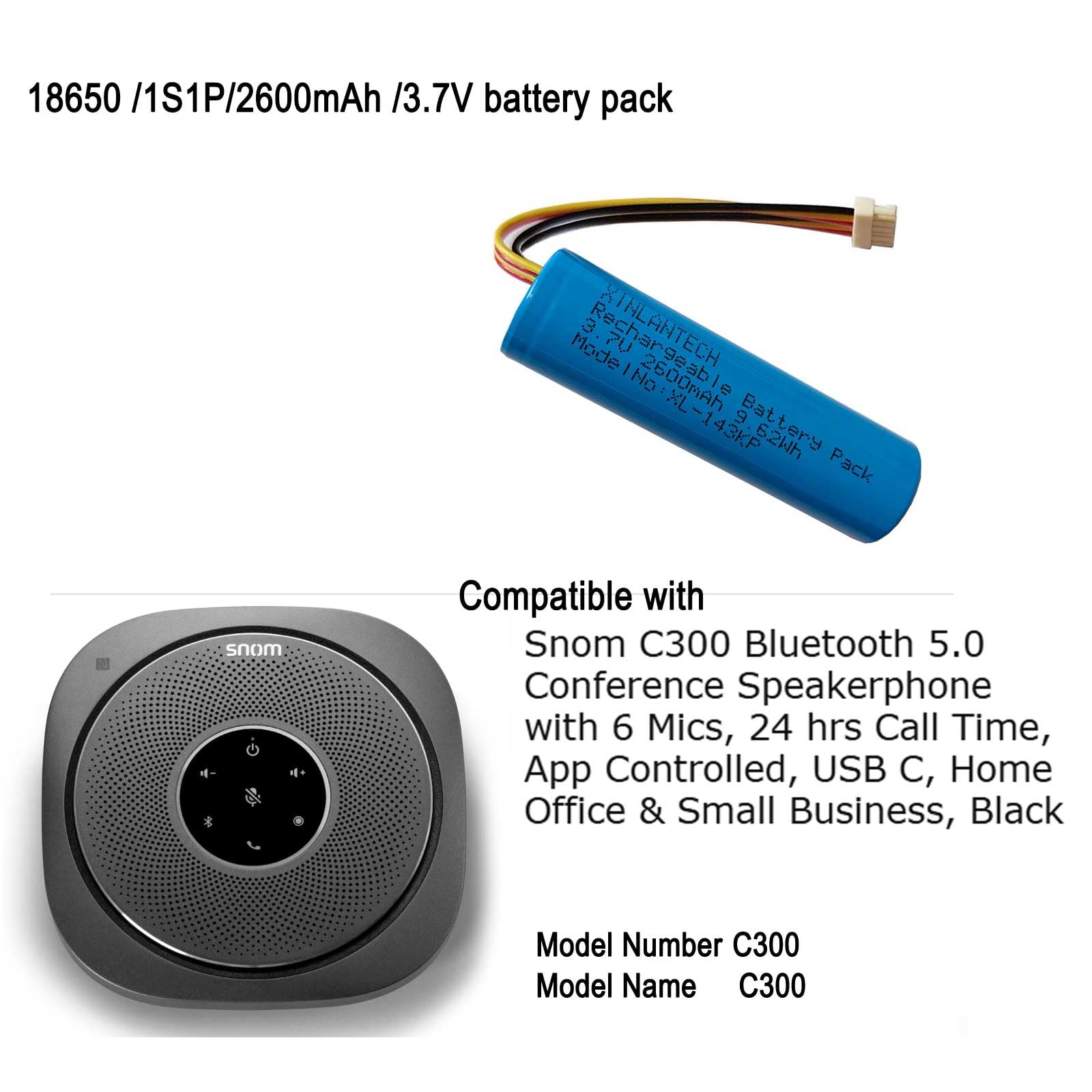 1ICR19/66 Batterie de rechange 3,7 V 2600 mAh pour Vtech VM3252, VM3254, VM3258, RM2851, VM923, VM924, VM934, RM2771 Video Babyphone Snom C300 Conférence Haut-parleur
