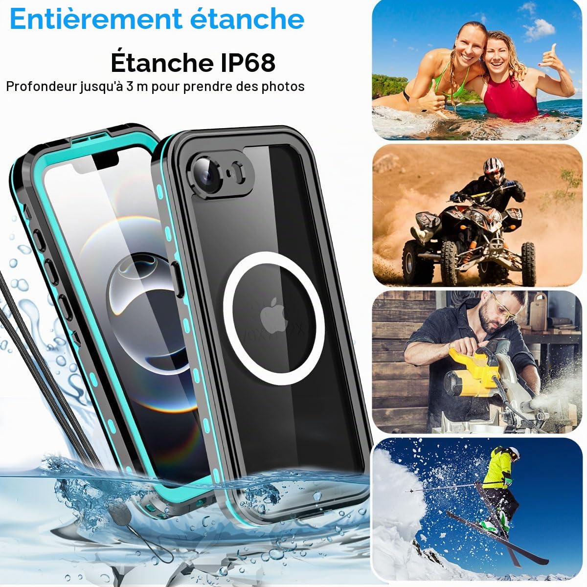 AICase Coque étanche pour iPhone 16e/iPhone 17e, MagSafe, résistante à la Neige et à la poussière, certifiée IP68, Protection 360°, pour iPhone 16e 2025/iPhone 17e 2026 de 6,1"