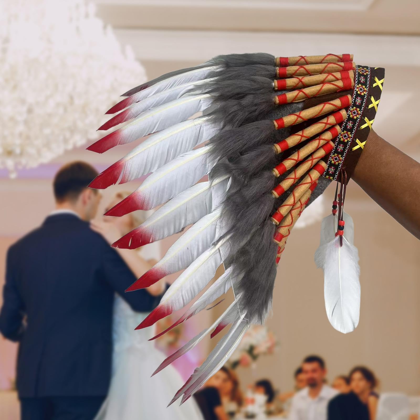 Amagogo Copricapo Indiano con Piume Artificiali per Travestimenti da Festival di Giochi di Ruolo