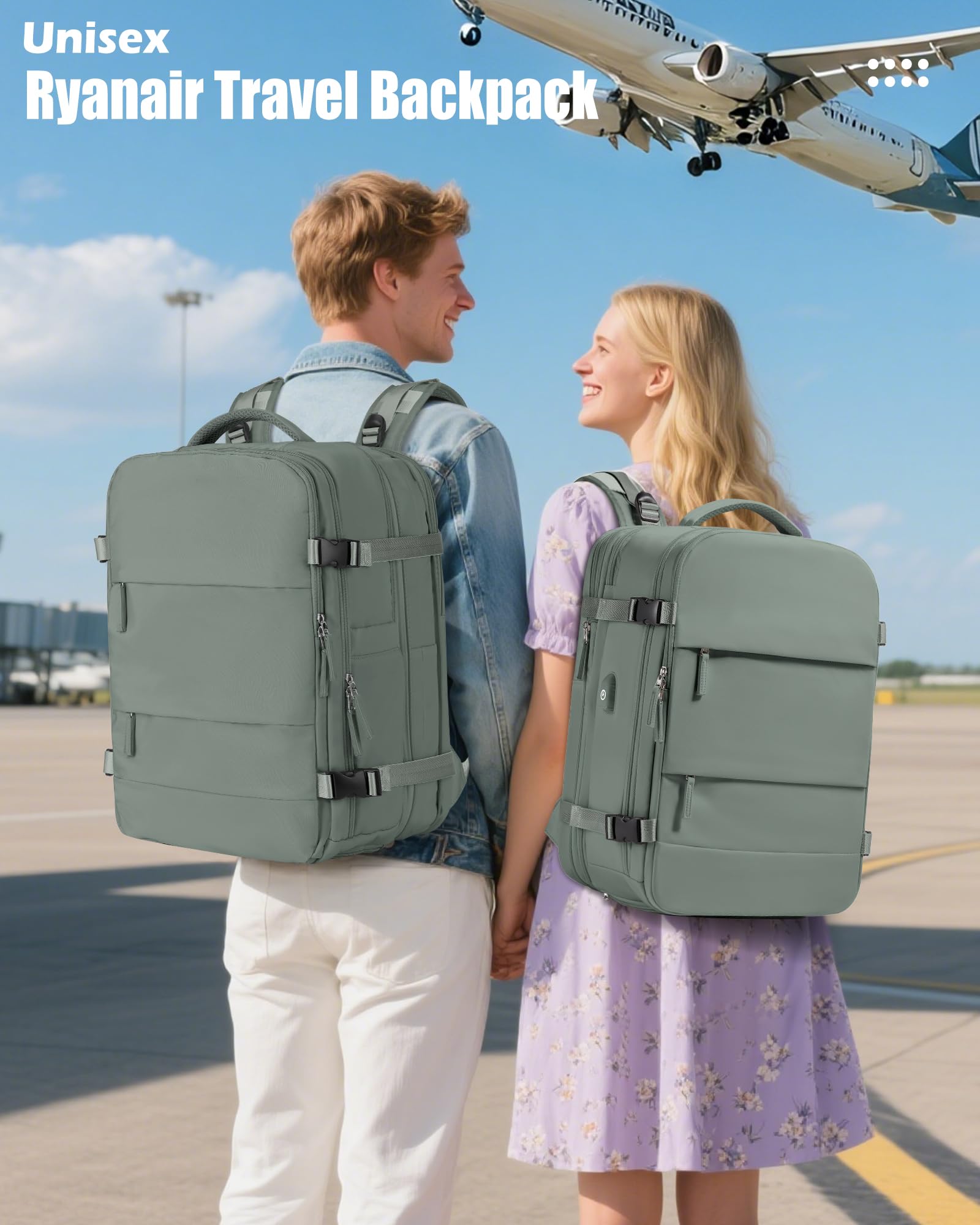 SZLX Zaino Ryanair 40x30x20 Sottovuoto Zaino da Viaggio 40x30x20 Wizzair Donna da escursionismo sportivo impermeabile Zaino Casual Laptop da 14 Pollici con porta di ricarica USB Scomparto per Scarpe