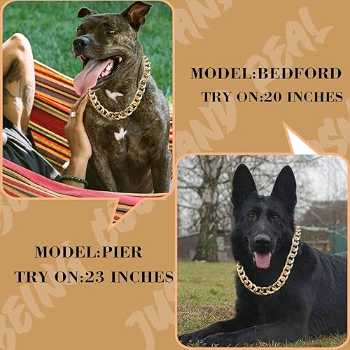 Miniatura 4 de Collar de cadena de perro chapado en oro de 18 quilates, 34 pulgadas (0.787 in) de ancho, collar duradero de eslabones cubanos para perro, bonito