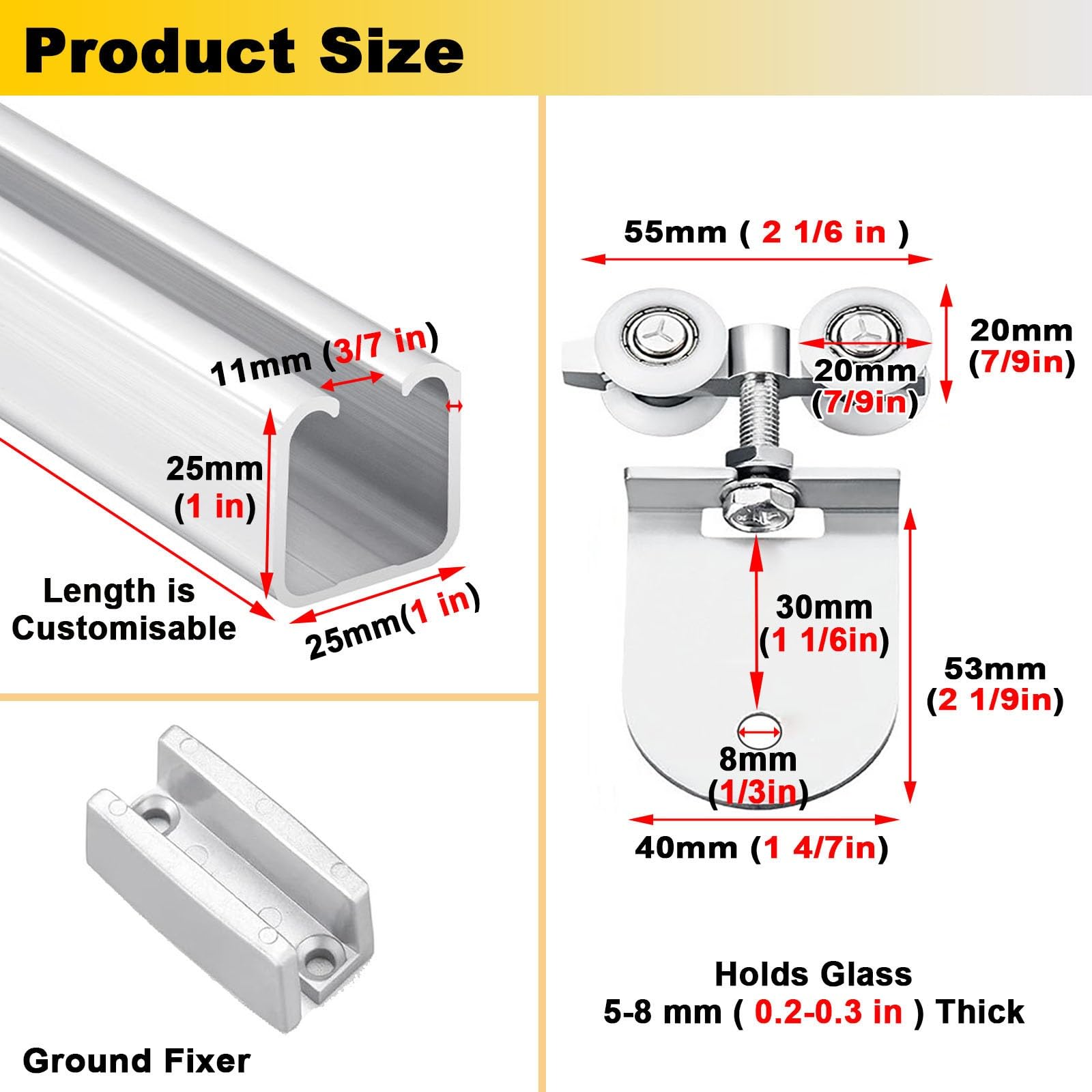 Aluminiowa prowadnica do drzwi przesuwnych do szkła 1/10.2 cm, drzwi kieszonkowych i obejściowych bram do stodoły