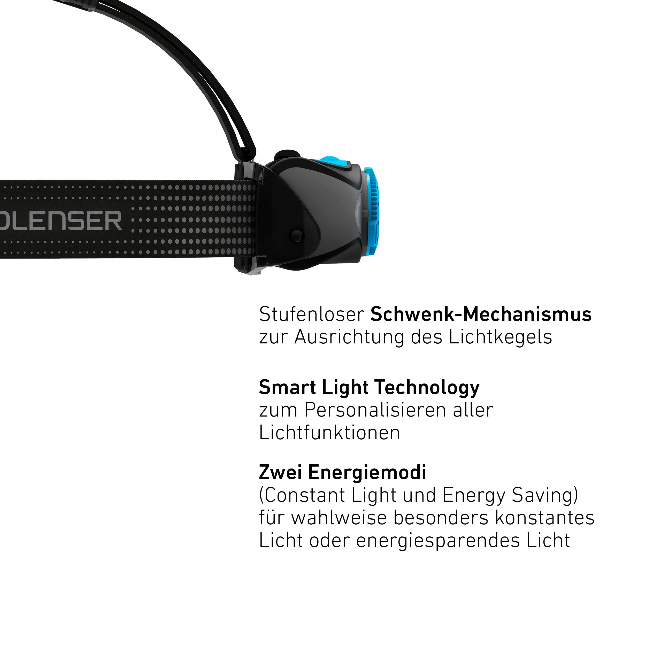 Ledlenser Linterna frontal LED para exteriores MH7, negro/azul, recargable con batería, 600 lúmenes, enfocable, duración lumínica de hasta 60h, luz roja, con 2 pilas AA, bloqueo de transporte