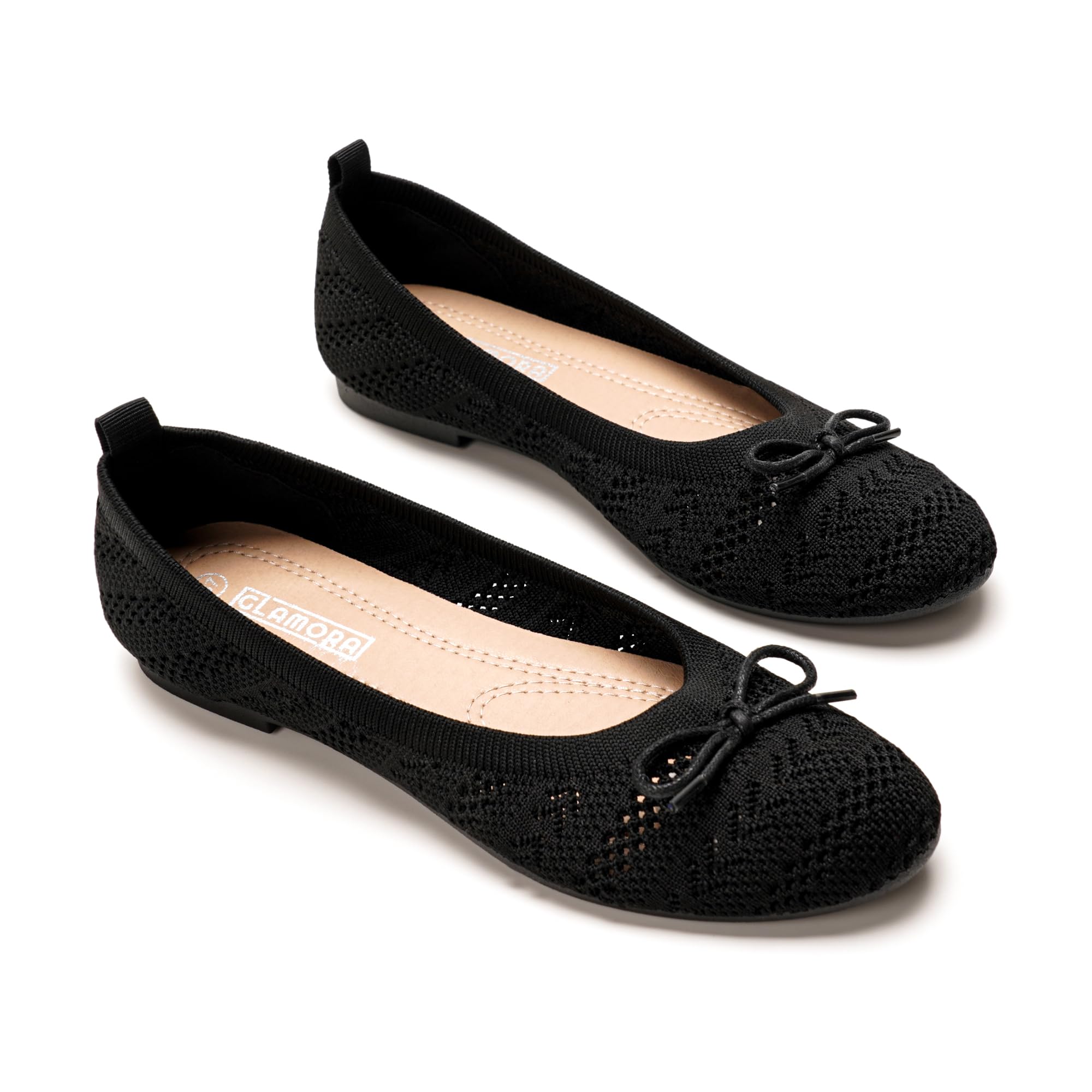 GLAMORA Bailarinas Mujer Manoletinas Punto Transpirable Lazo Frontal Zapatos Planos Flexibles Ligeros Cómodos Verano Primavera Calzado Tejido Perforado Suela Antideslizante Elegantes