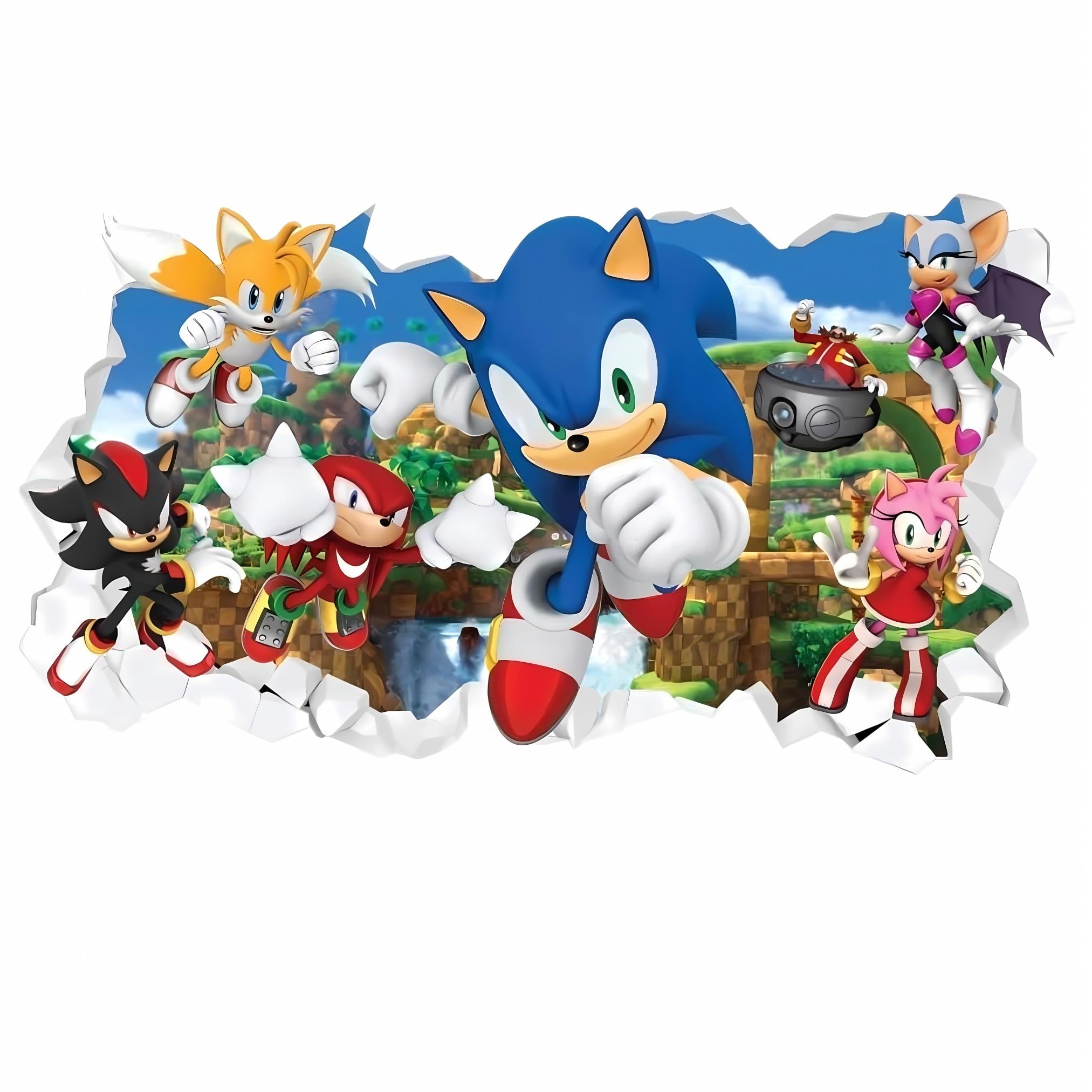 Sticker Mural Sonic et ses Personnages | Vinyle Effet Mur Brisé 90x45cm