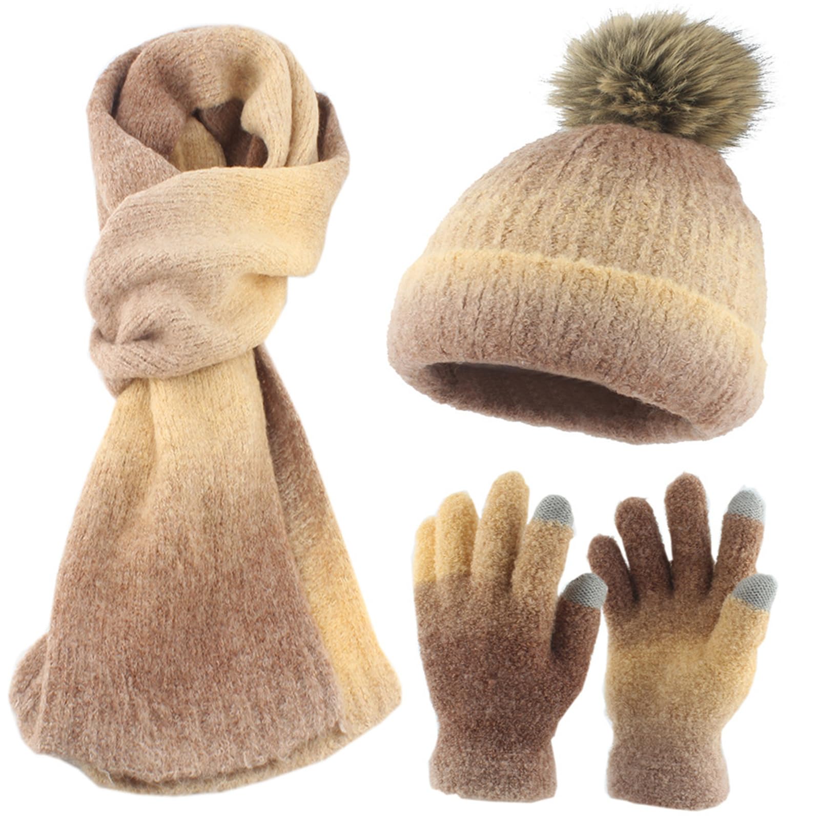 Set di cappello, sciarpa e guanti per adulti, unisex, per attività invernali all'aperto, caldo, per sci, escursionismo, berretto termico lavorato a maglia, sciarpa e guanti