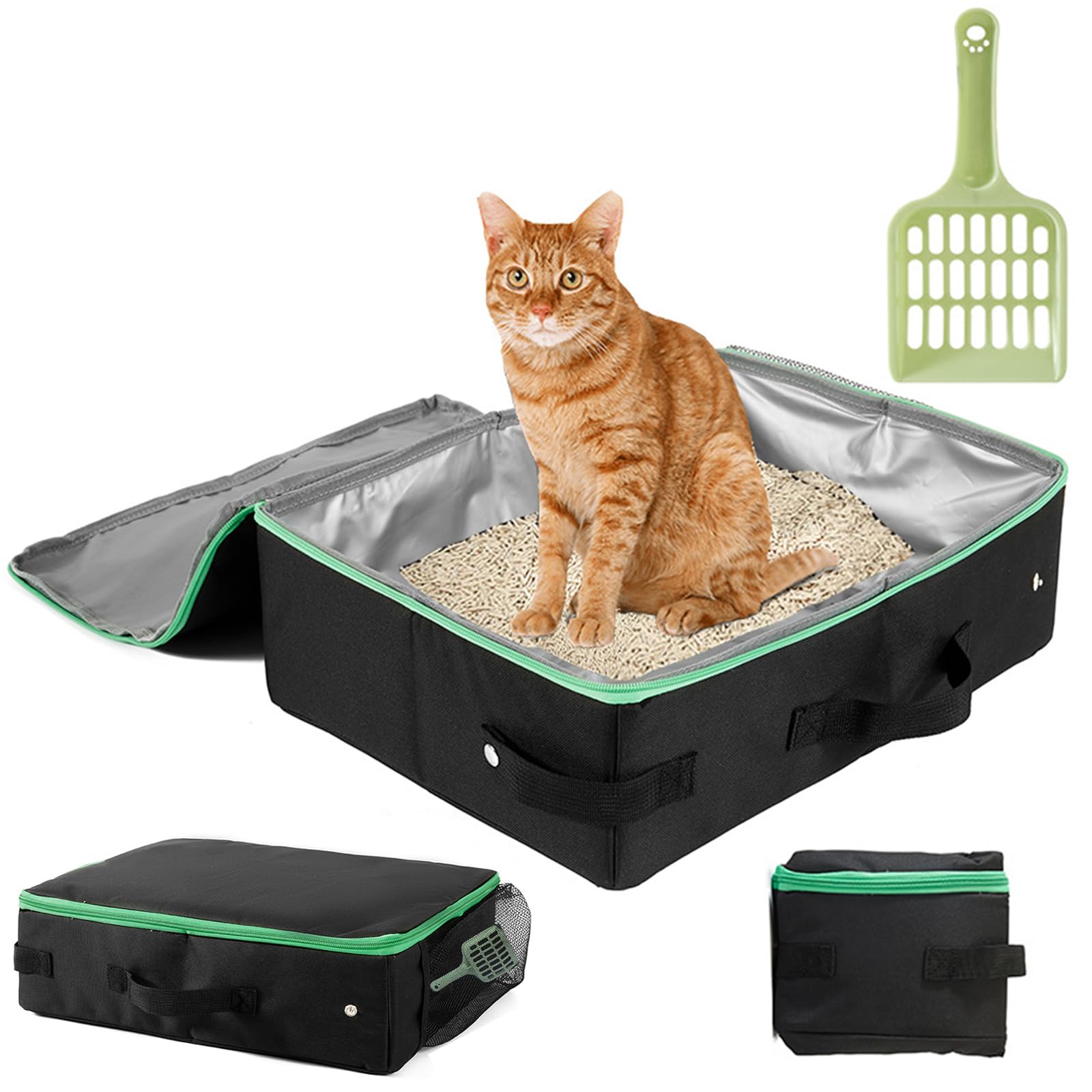 30 x 30 cm caja de arena para gatos impermeable, bandeja plegable portátil, casita de viaje portátil para gatos, inodoro de viaje para que pueda utilizarse como cama de gatito (negro, 40 x 30 cm)