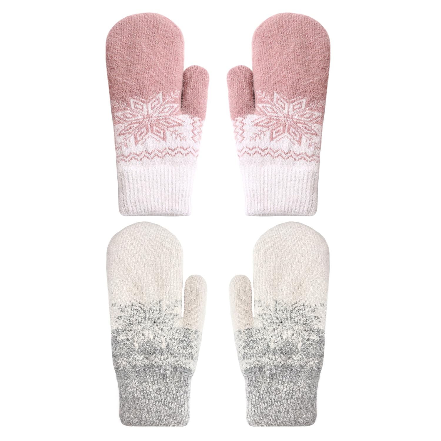 WUFGWBD 2 Pairs Of Snowflake Printed Knitted Gloves, Women'S Gloves, Warm Gloves, Autumn And Winter Cold-Proof Gloves, Soft Gloves