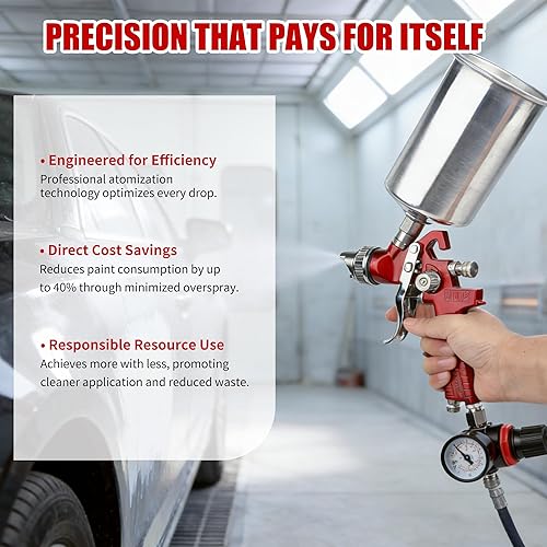 Miniatura 5 de HVLP Spray Paint Gun for Automotive - Gravity Feed Paint Gun Kit Includes 5 Nozzles (1.4, 1.7, 2.0, 2.5, 3.0mm) and 1000cc Aluminum Cup. Suitable