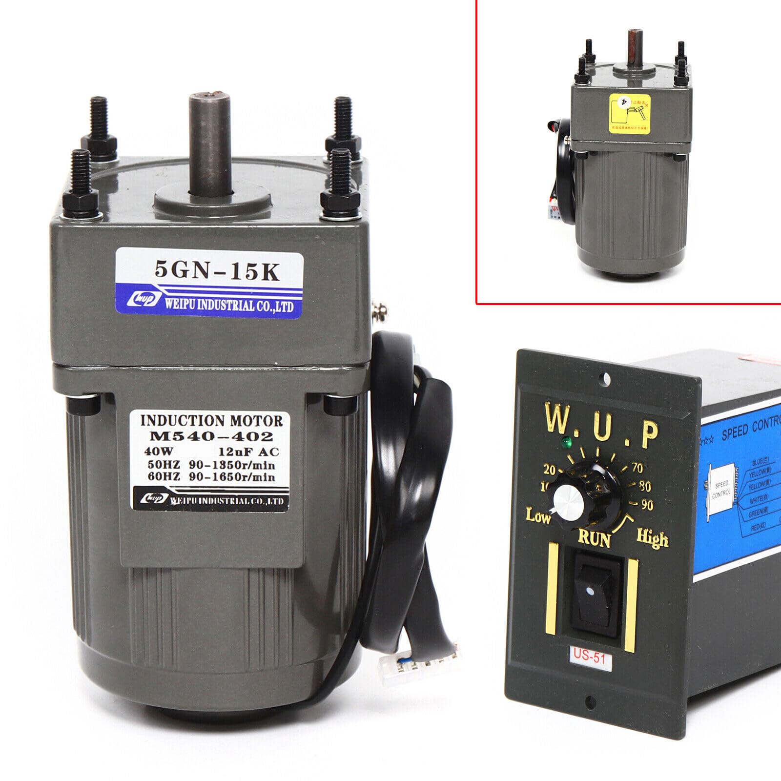 Motore elettrico con regolatore di velocità, 40 W, 220 V, 1:15, motore riduttore 90 giri/min, velocità regolabile, motore asincrono