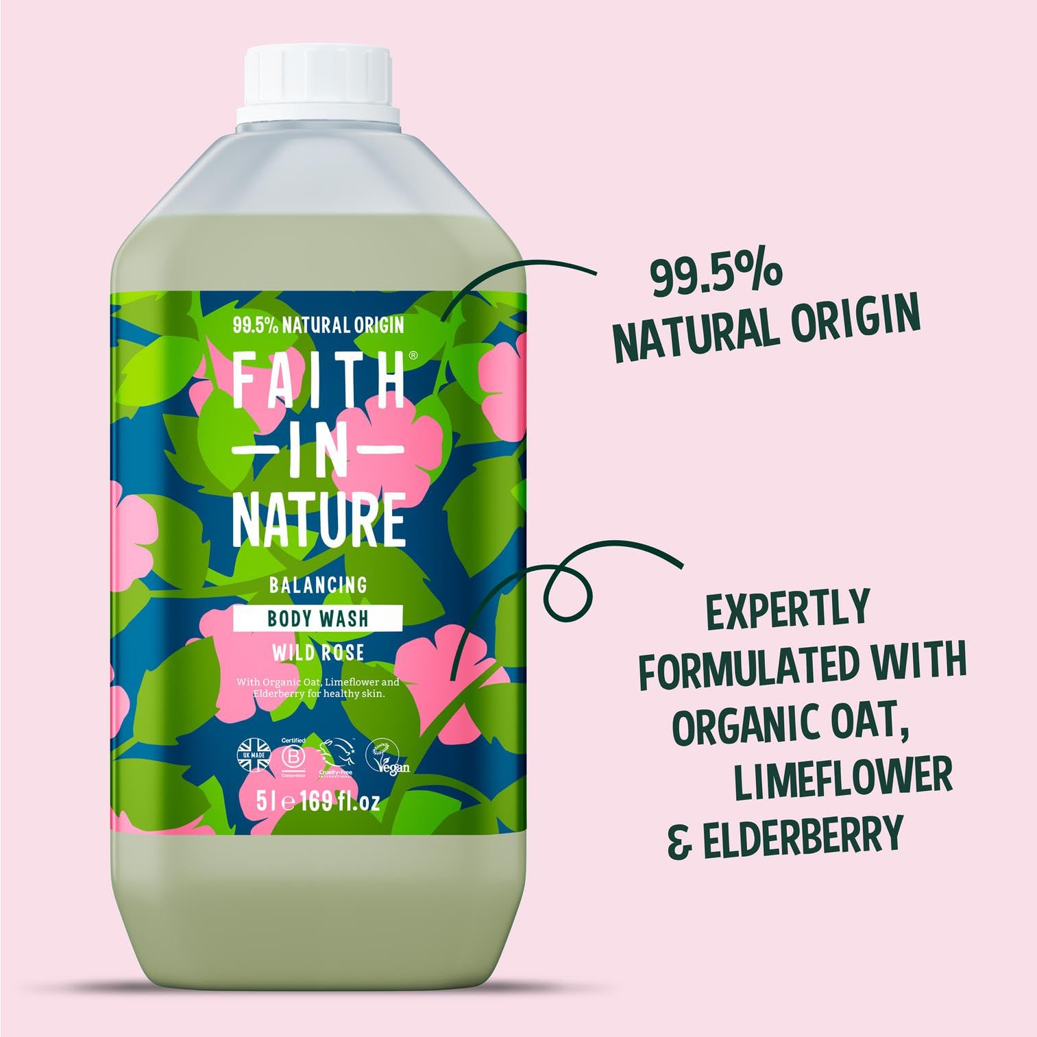 Faith In Nature Gel de Baño Natural de Rosa Silvestre, Reparador