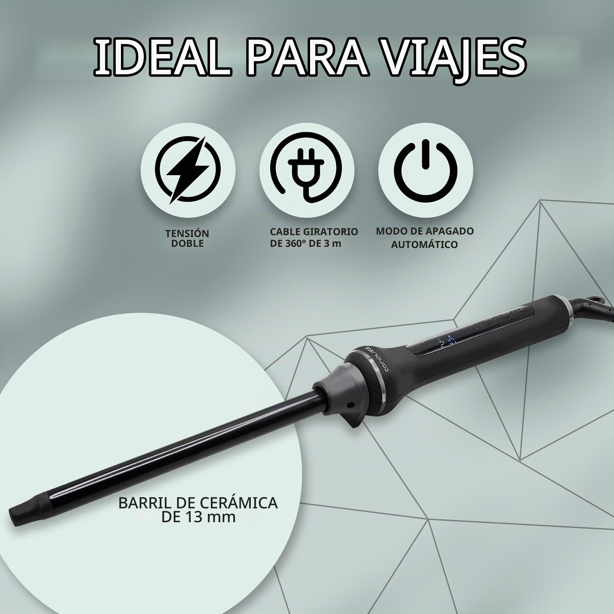 Corioliss Style Stick Black Rizador de Pelo Profesional, Tenacilla con Barril de Cerámica y Turmalina de 13mm Temperatura 80-210°C, rizos definidos y duraderos