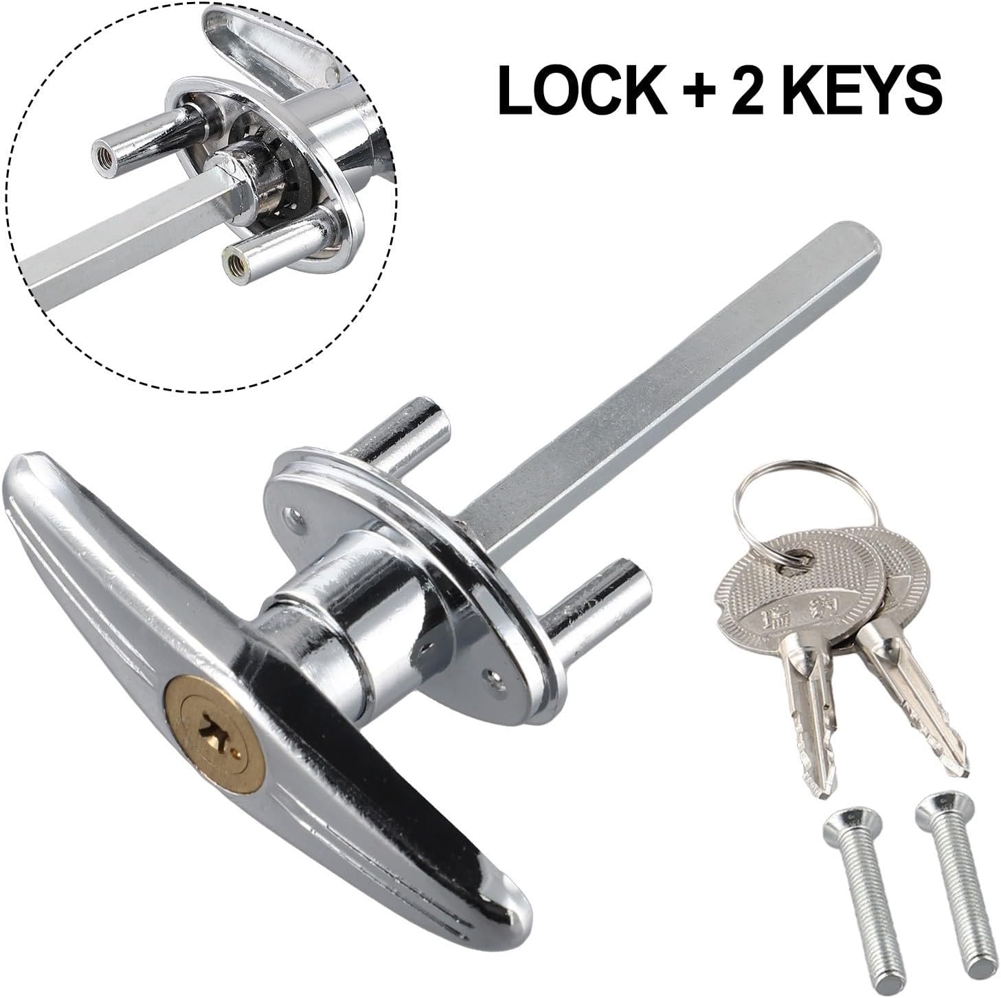 Zinc Alloy Garage Door Lock T Handle, RV Door Lock Mechanism for Caravan Security Latch, Trailer for Motorhome Exterior T Shaped Cam Lock(Lock + 2 keys)