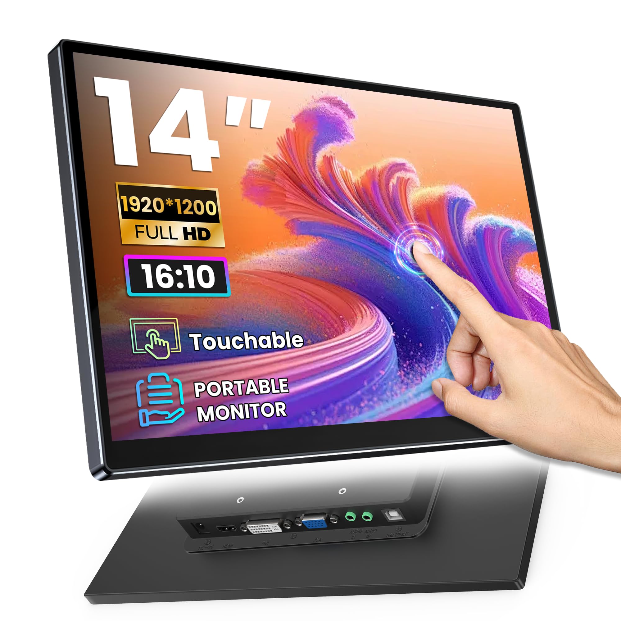 14 Inch Portable Industrial Touch Screen Monitor, FHD 1920x1200, 100% sRGB, 16:10 Aspect Ratio, Portable IPS Touch Screen with HDMI VGA DVI for Computer-image-18