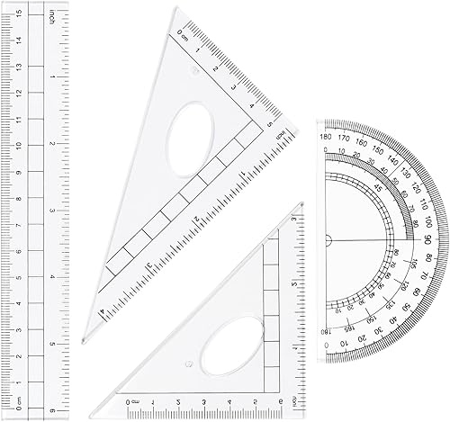 Miniatura 6 de Unjoo Juego de 10 piezas de geometría matemática con caja de almacenamiento inastillable, incluye reglas, transportador, brújula, borrador,