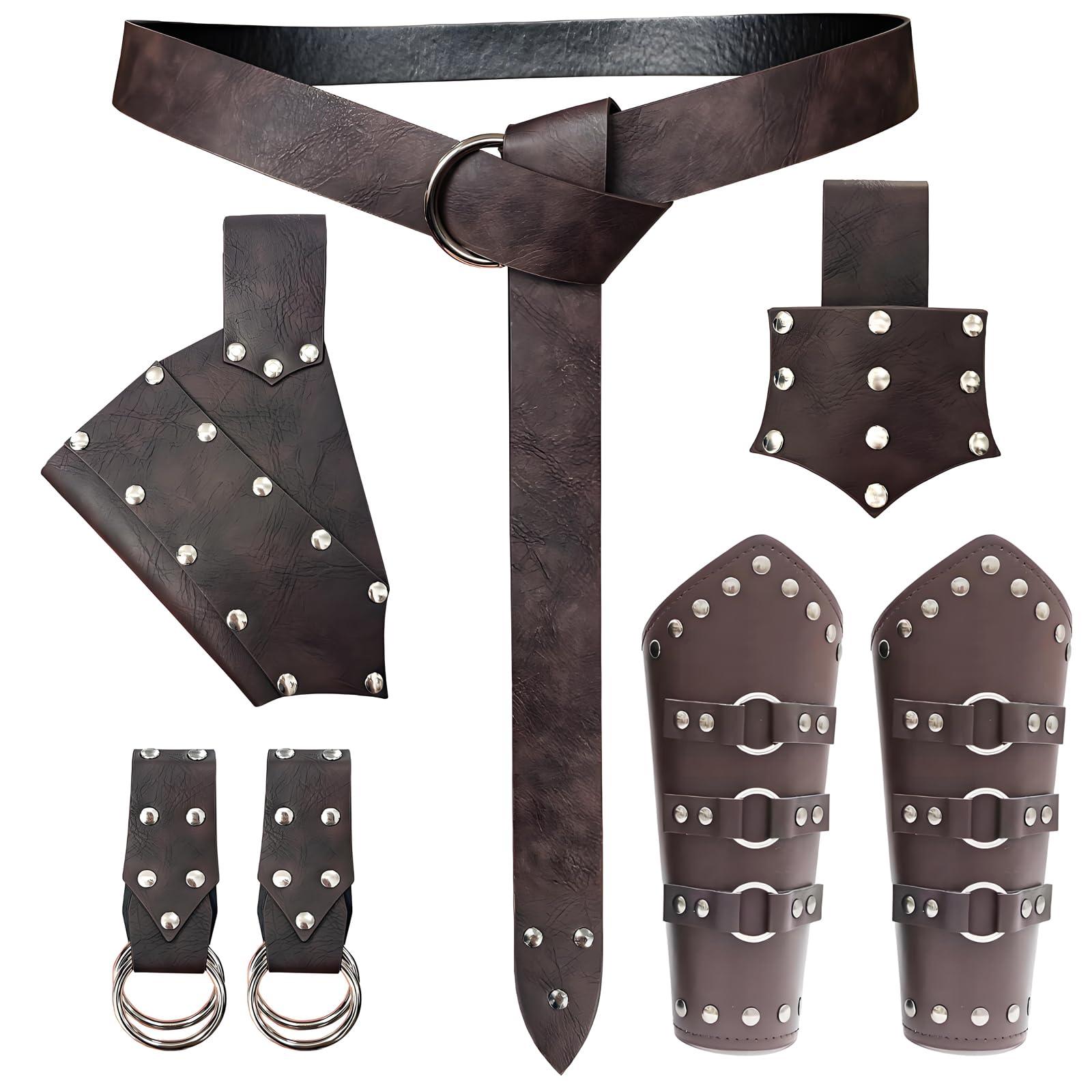 TiGog Viking Costume for Men and Women, Accessory Set, Medieval Knight Costume with Belt, Sword Holder, Bracers, Viking Clothing Accessories for Vintage Renaissance Cosplay, brown, One Size