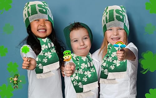 Miniatura 7 de Lollipops del día de San Patricio, leprechaun, trébol verde y chupitos de piruleta arco iris, caja de regalo para fiesta, envuelta individualmente