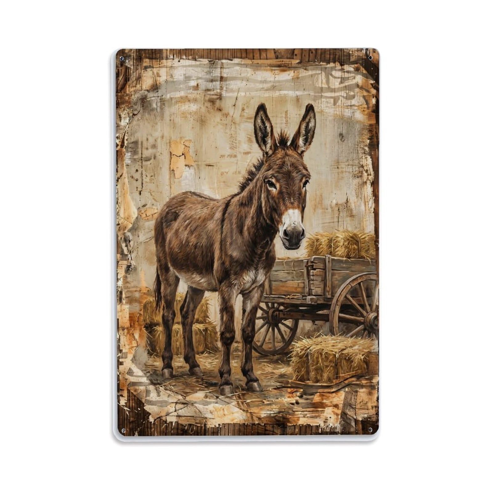 Brown Donkey Farm Working Animal Hay Metal Tin Sign Plaque Wall Decor for Cafe, Club Bar, Office, Home Garden Metal Poster 8x12Inch