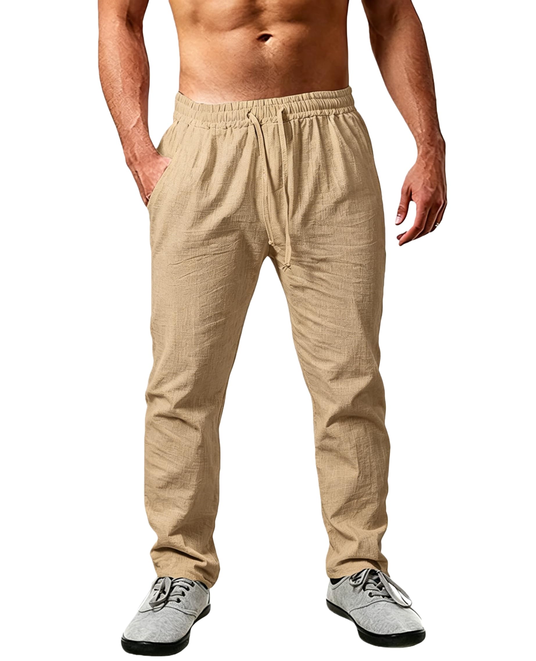 Cegerne Pantaloni in Lino Estivi Uomo Leggeri e Traspiranti, vestibilità Larga, Tinta Unita con Coulisse – Ideali per Estate, Vacanze e Spiaggia